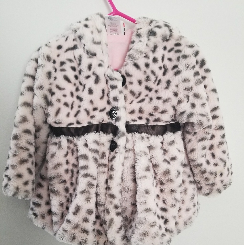 Peanut Buttons pink and gray fluffy coat, 24mos
